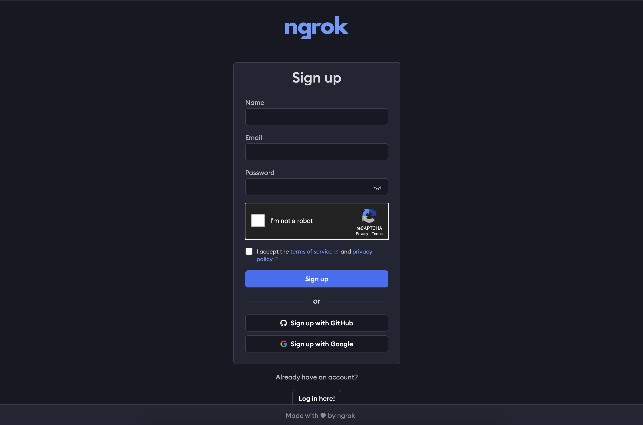 sign up ngrok